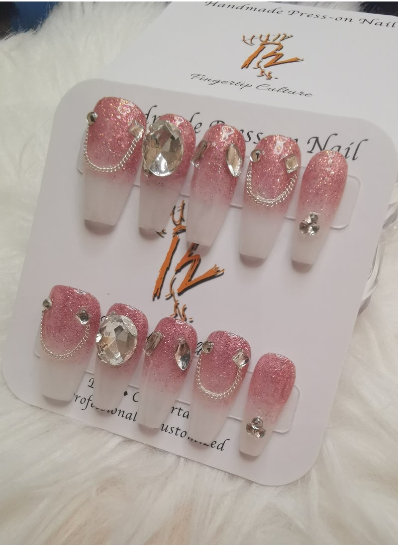 Binzo Beauty Handmade Press On Nails, 10pcs, Nails Art , Acrylic Nails, False Nails, Luxury Collection, Luxury Nails Arts, New Accessories， Wedding Nails，Party Nails.