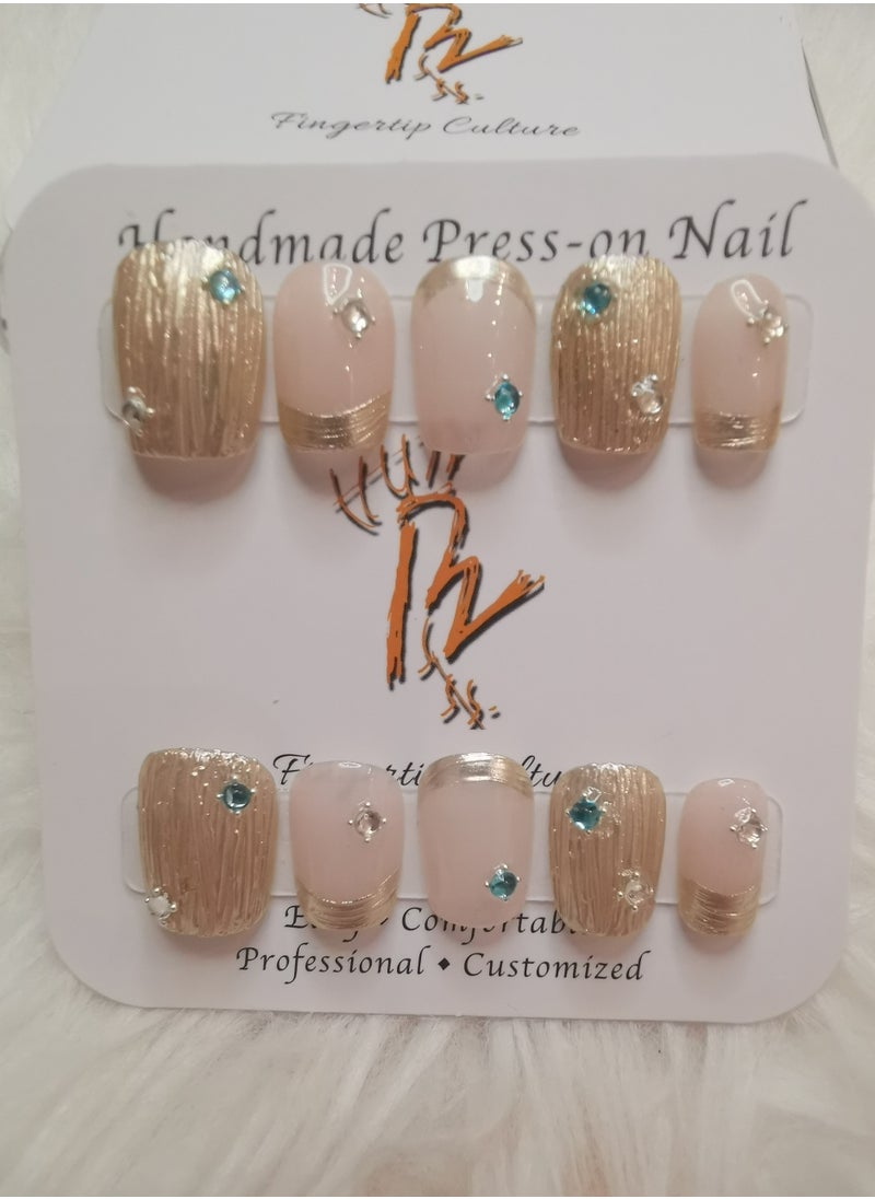 Binzo Beauty Handmade Press On Nails, 10pcs, Nails Art , Acrylic Nails, False Nails, Luxury Collection, Luxury Nails Arts, New Accessories， Wedding Nails，Party Nails.