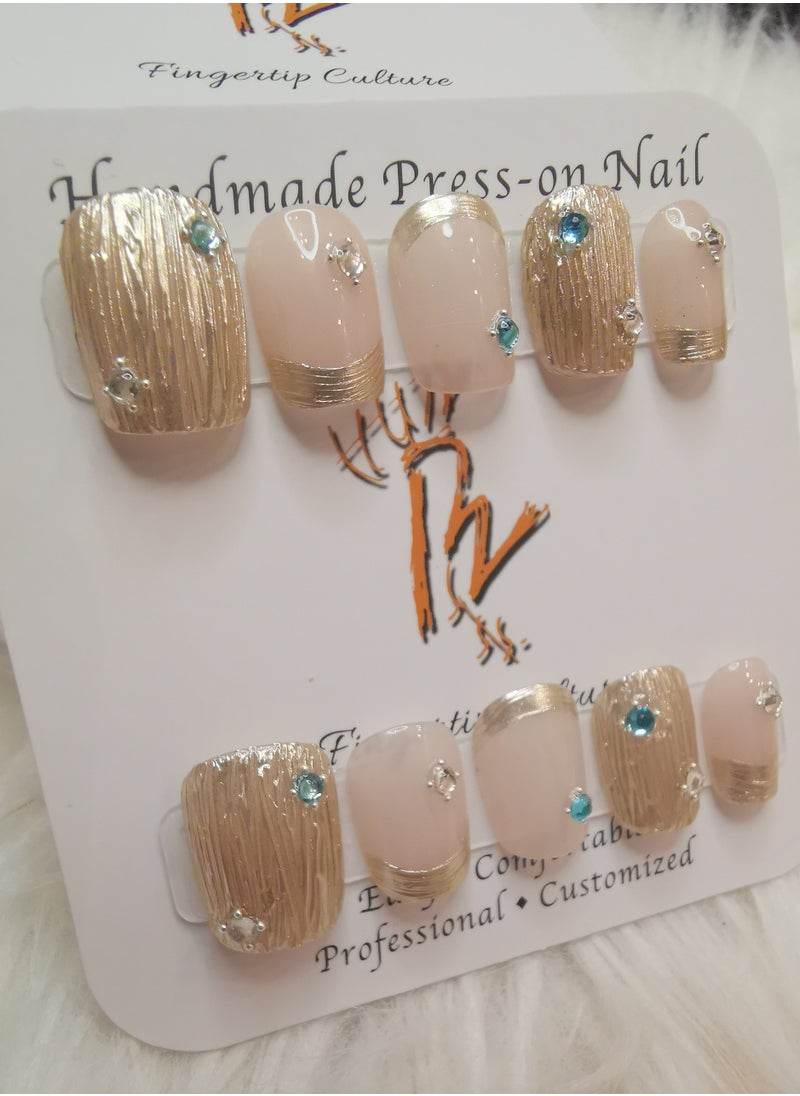 Binzo Beauty Handmade Press On Nails, 10pcs, Nails Art , Acrylic Nails, False Nails, Luxury Collection, Luxury Nails Arts, New Accessories， Wedding Nails，Party Nails.