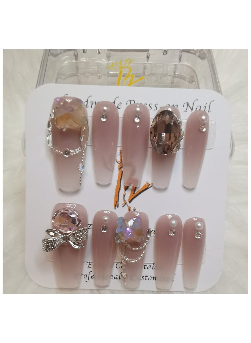 Binzo Beauty Handmade Press On Nails, 10pcs, Nails Art , Acrylic Nails, False Nails, Luxury Collection, Luxury Nails Arts, New Accessories， Wedding Nails，Party Nails.