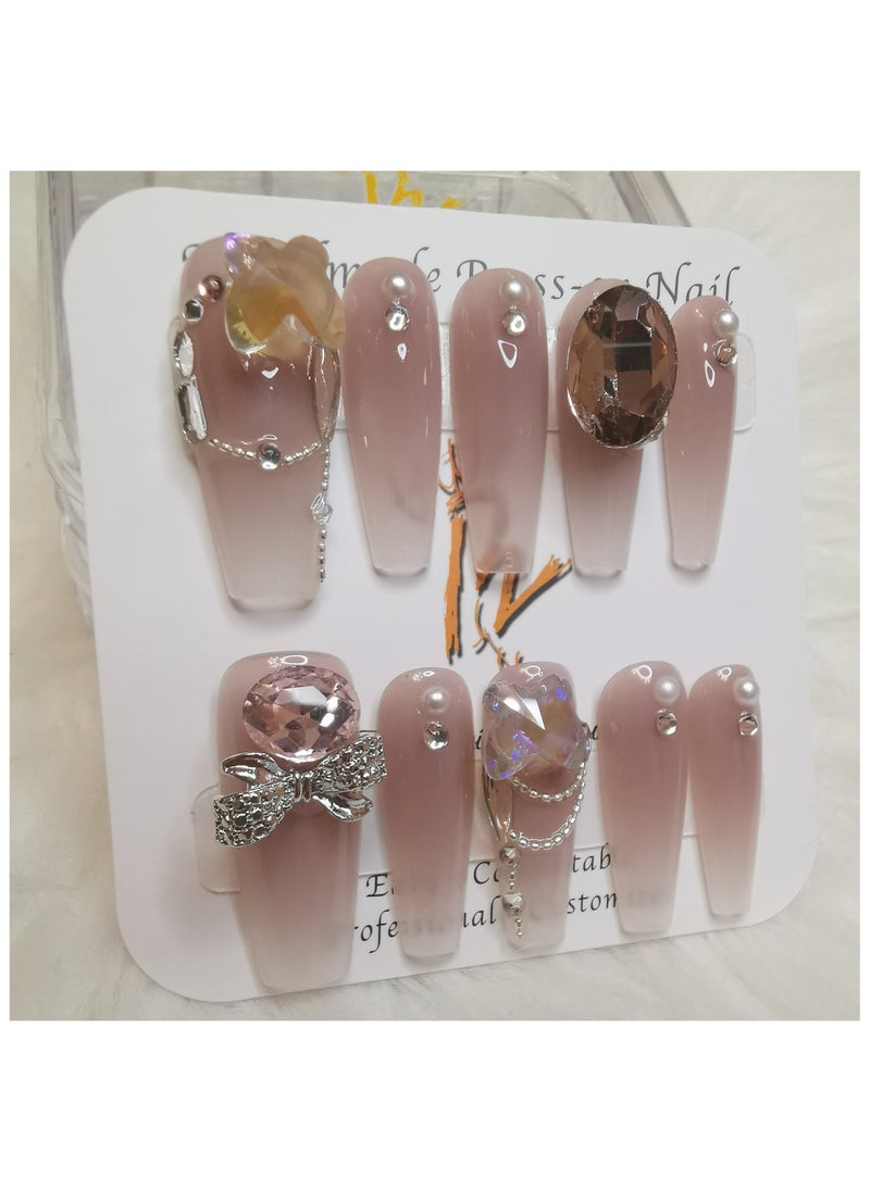 Binzo Beauty Handmade Press On Nails, 10pcs, Nails Art , Acrylic Nails, False Nails, Luxury Collection, Luxury Nails Arts, New Accessories， Wedding Nails，Party Nails.