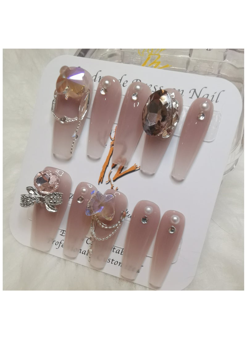 Binzo Beauty Handmade Press On Nails, 10pcs, Nails Art , Acrylic Nails, False Nails, Luxury Collection, Luxury Nails Arts, New Accessories， Wedding Nails，Party Nails.