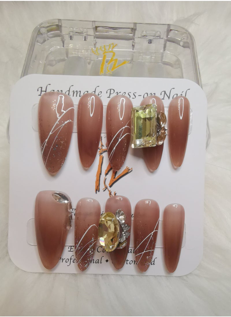 Binzo Beauty Handmade Press On Nails, 10pcs, Nails Art , Acrylic Nails, False Nails, Luxury Collection, Luxury Nails Arts, New Accessories， Wedding Nails，Party Nails.