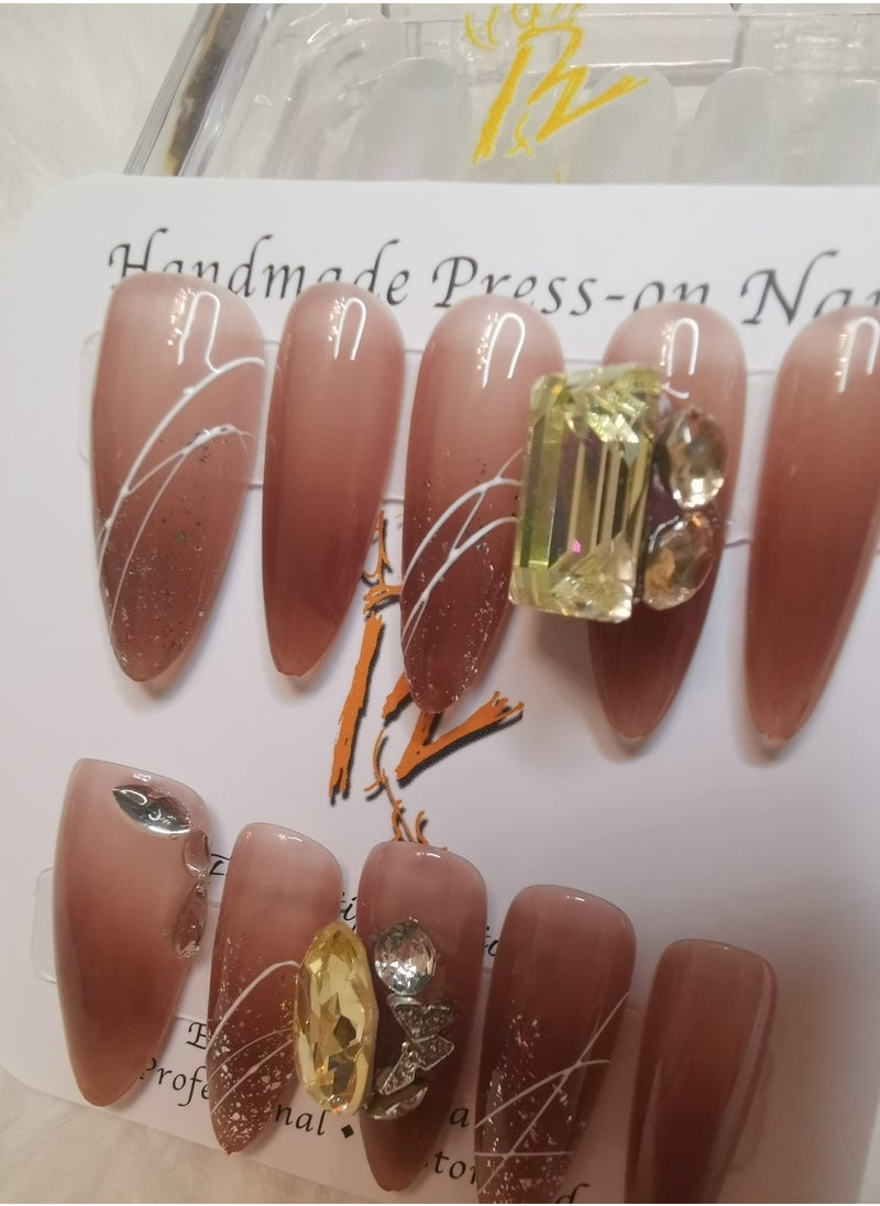 Binzo Beauty Handmade Press On Nails, 10pcs, Nails Art , Acrylic Nails, False Nails, Luxury Collection, Luxury Nails Arts, New Accessories， Wedding Nails，Party Nails.