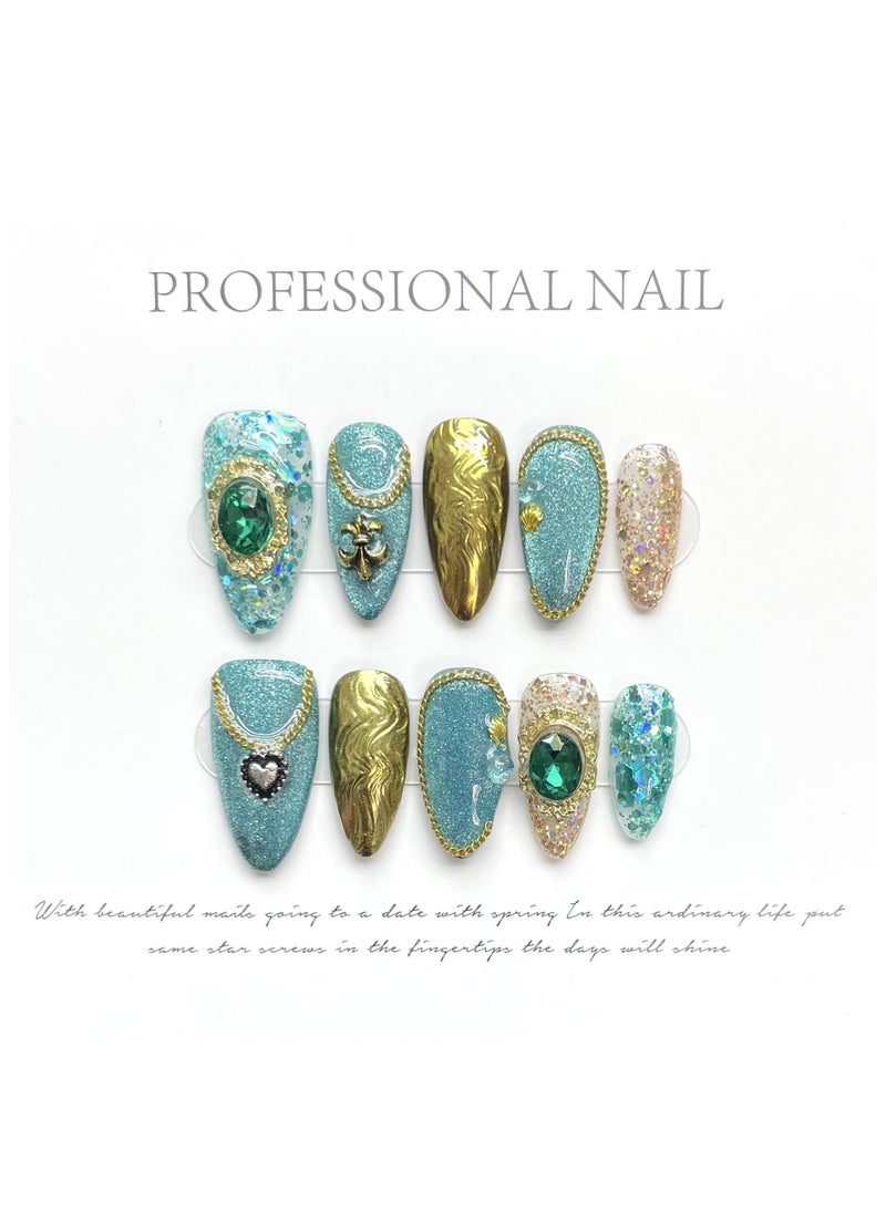 Binzo Beauty Handmade Press On Nails, 10pcs, Nails Art , Acrylic Nails, False Nails, Luxury Collection, Luxury Nails Arts, New Accessories， Wedding Nails，Party Nails.