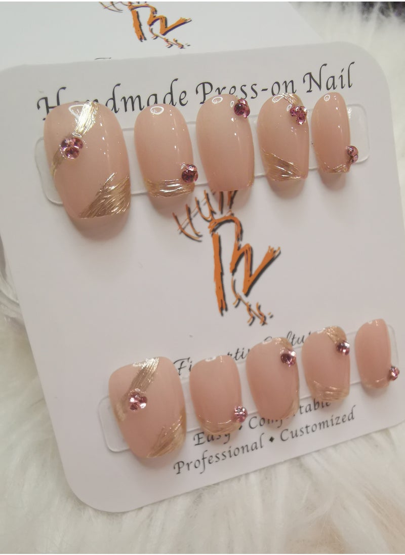 Binzo Beauty Handmade Press On Nails, 10pcs, Nails Art , Acrylic Nails, False Nails, Luxury Collection, Luxury Nails Arts, New Accessories， Wedding Nails，Party Nails.