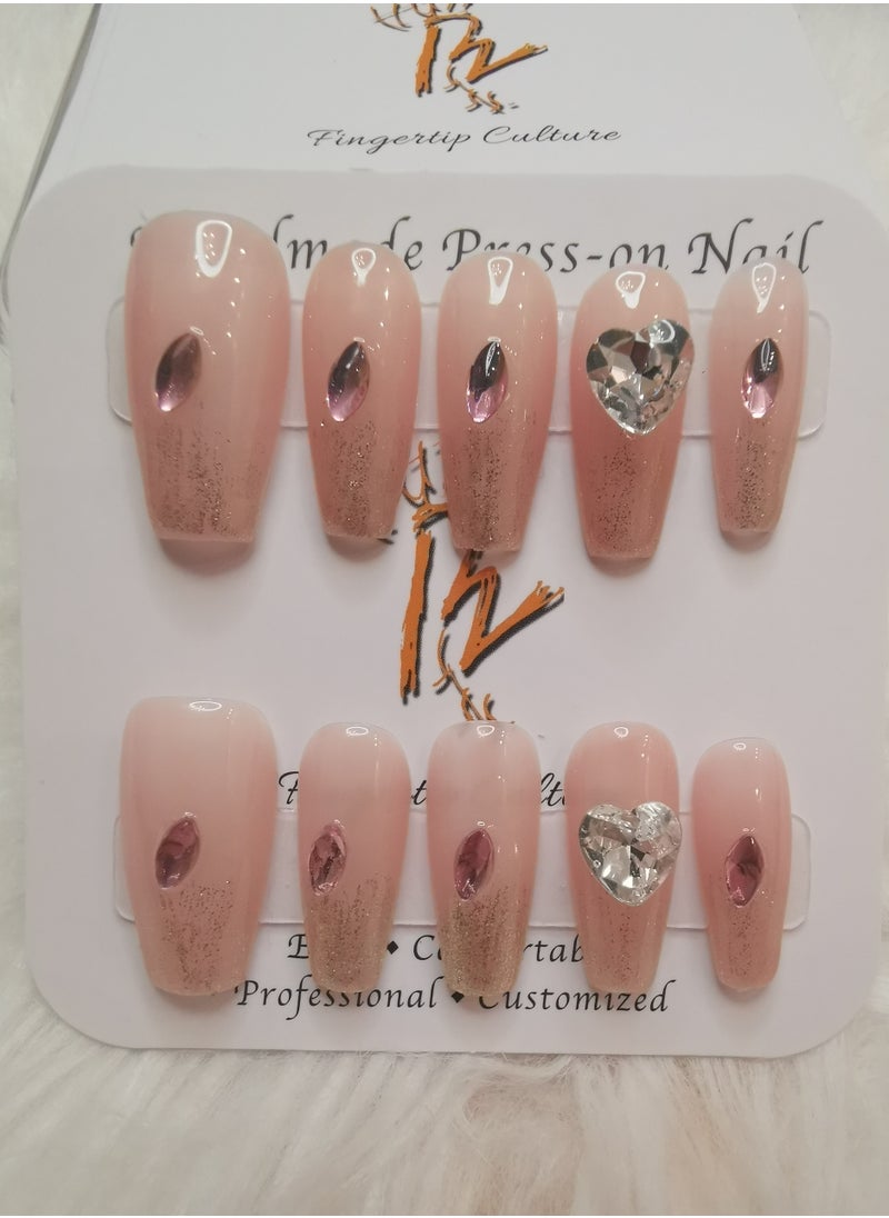 Binzo Beauty Handmade Press On Nails, 10pcs, Nails Art , Acrylic Nails, False Nails, Luxury Collection, Luxury Nails Arts, New Accessories， Wedding Nails，Party Nails.