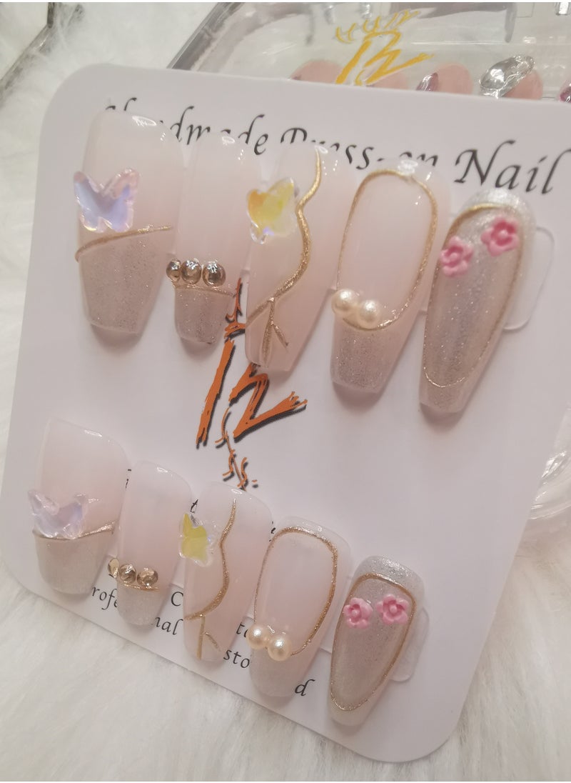 Binzo Beauty Handmade Press On Nails, 10pcs, Nails Art , Acrylic Nails, False Nails, Luxury Collection, Luxury Nails Arts, New Accessories， Wedding Nails，Party Nails.