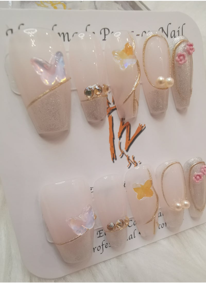 Binzo Beauty Handmade Press On Nails, 10pcs, Nails Art , Acrylic Nails, False Nails, Luxury Collection, Luxury Nails Arts, New Accessories， Wedding Nails，Party Nails.