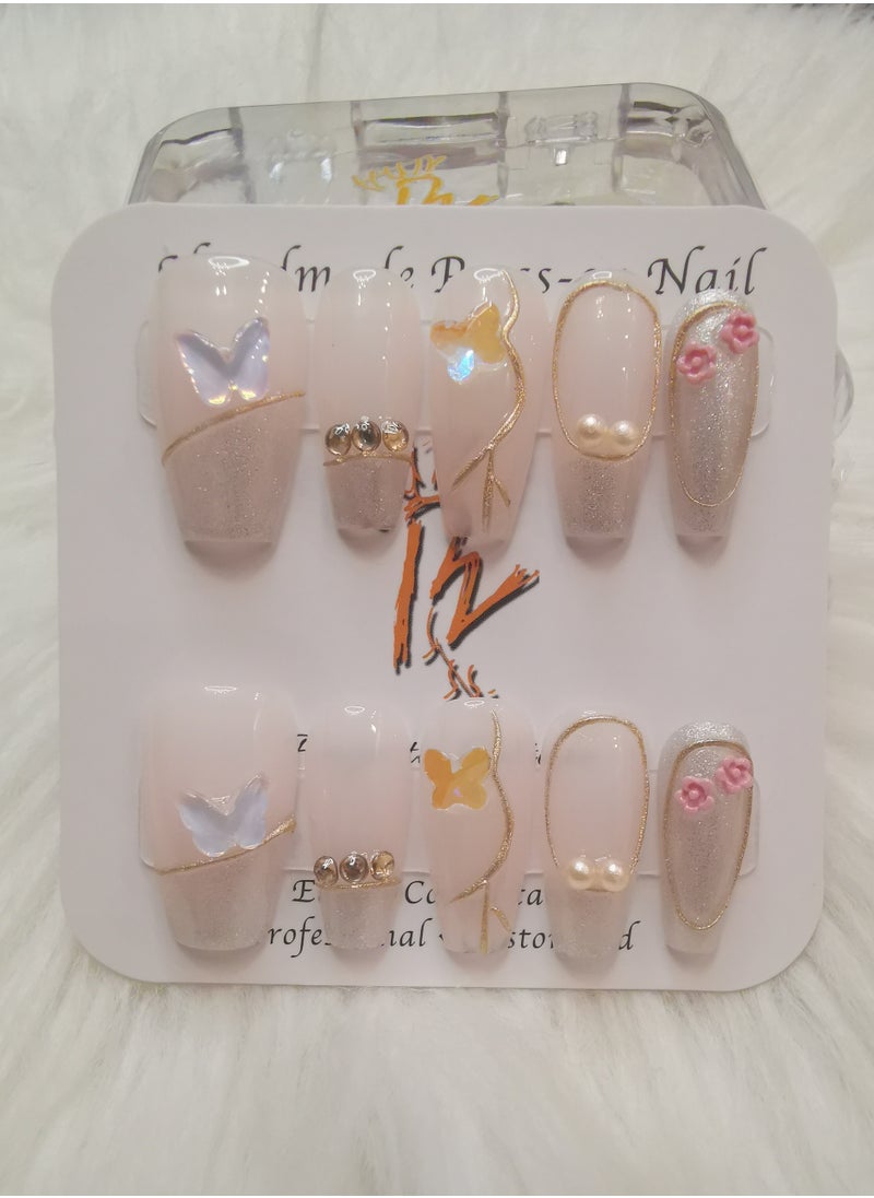 Binzo Beauty Handmade Press On Nails, 10pcs, Nails Art , Acrylic Nails, False Nails, Luxury Collection, Luxury Nails Arts, New Accessories， Wedding Nails，Party Nails.