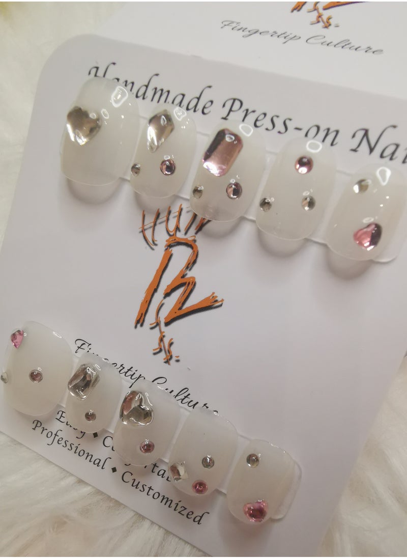 Binzo Beauty Handmade Press On Nails, 10pcs, Nails Art , Acrylic Nails, False Nails, Luxury Collection, Luxury Nails Arts, New Accessories， Wedding Nails，Party Nails.