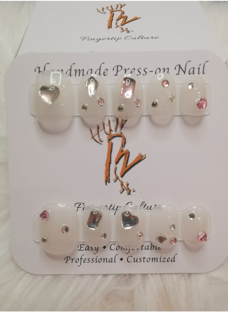 Binzo Beauty Handmade Press On Nails, 10pcs, Nails Art , Acrylic Nails, False Nails, Luxury Collection, Luxury Nails Arts, New Accessories， Wedding Nails，Party Nails.