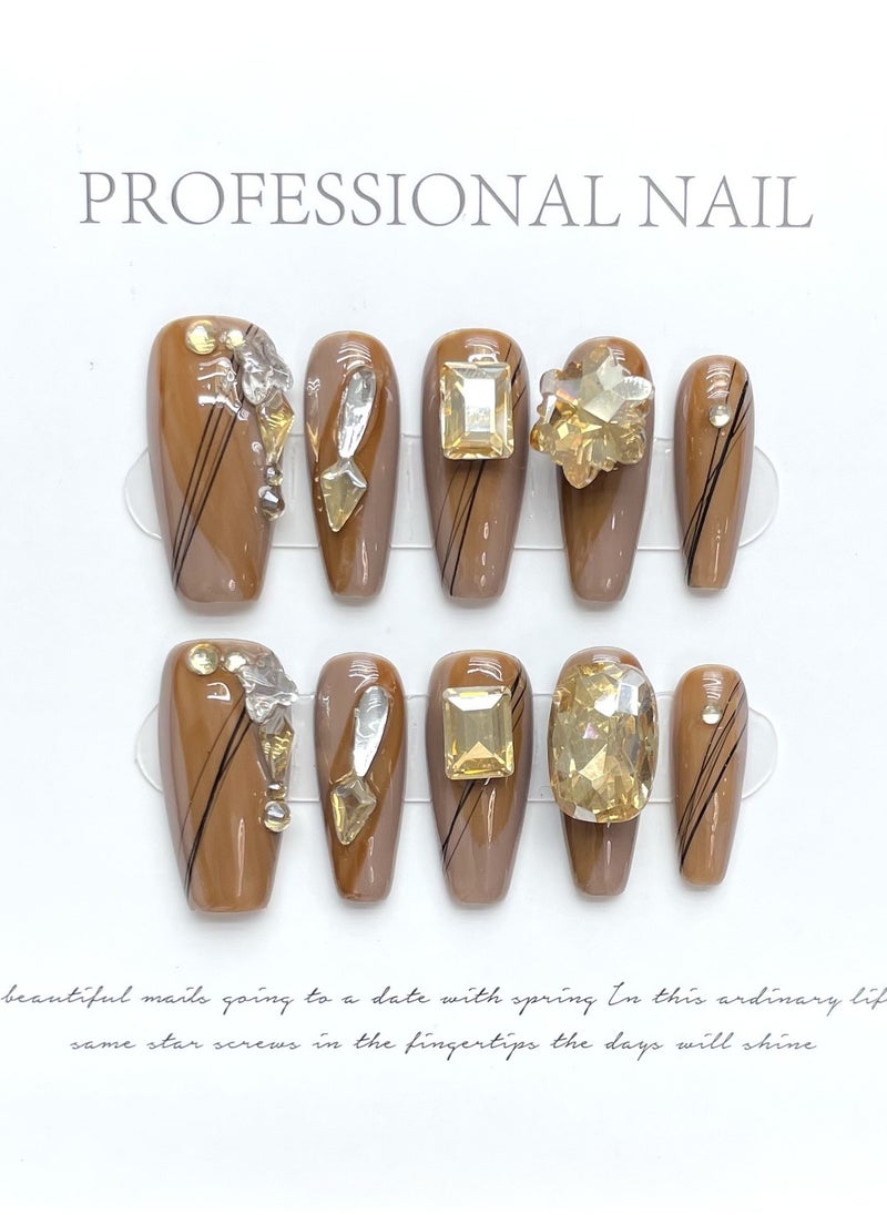 Binzo Beauty Handmade Press On Nails, 10pcs, Nails Art , Acrylic Nails, False Nails, Luxury Collection, Luxury Nails Arts, New Accessories， Wedding Nails，Party Nails.