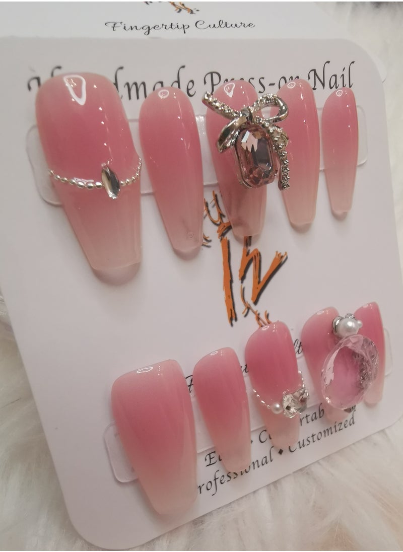 Binzo Beauty Handmade Press On Nails, 10pcs, Nails Art , Acrylic Nails, False Nails, Luxury Collection, Luxury Nails Arts, New Accessories， Wedding Nails，Party Nails.