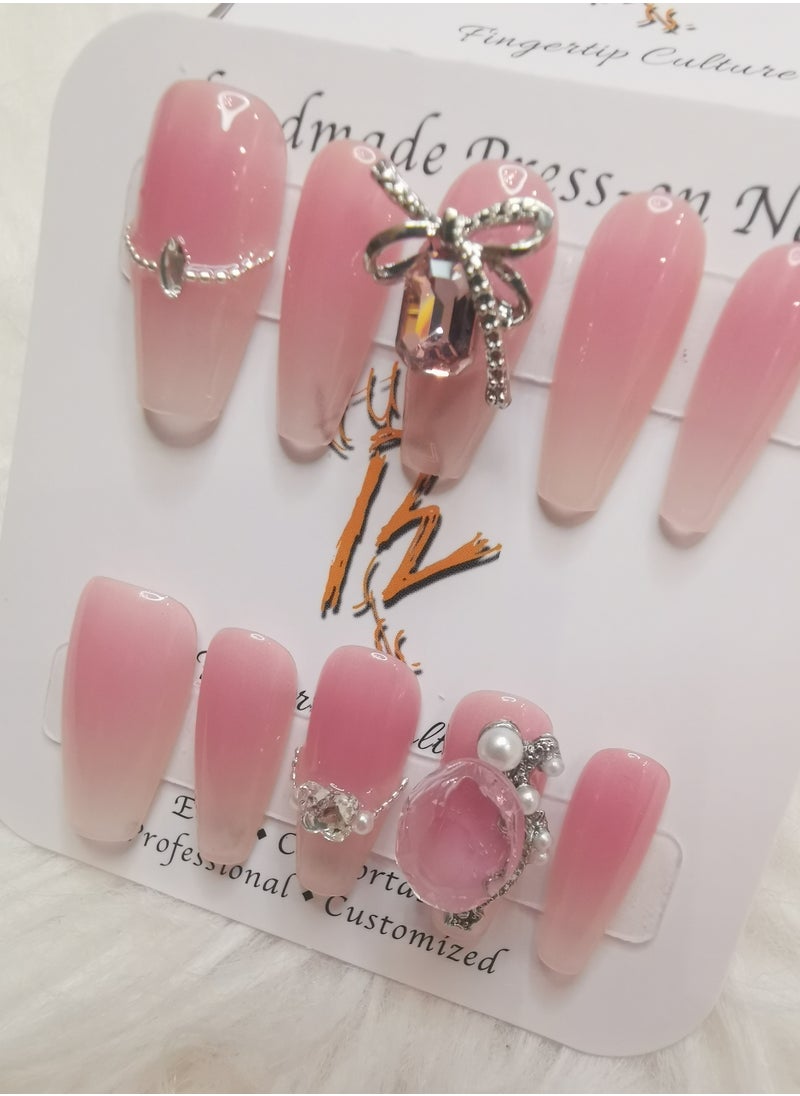 Binzo Beauty Handmade Press On Nails, 10pcs, Nails Art , Acrylic Nails, False Nails, Luxury Collection, Luxury Nails Arts, New Accessories， Wedding Nails，Party Nails.