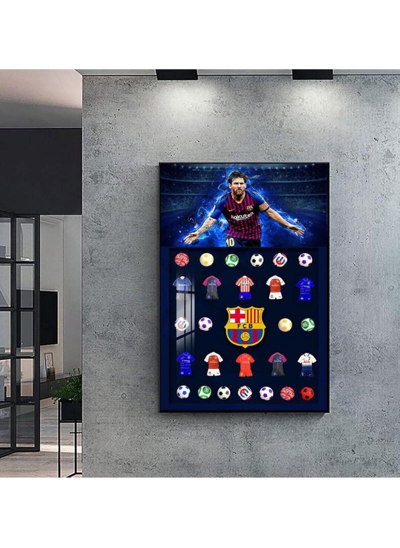 3D Wall Art Frame - Aluminum Alloy Frame Football Painting | Messi Poster with Jersey & Ball | Three-Dimensional Decorative Artwork for Sports Fans | Unique Home Decor & Gift