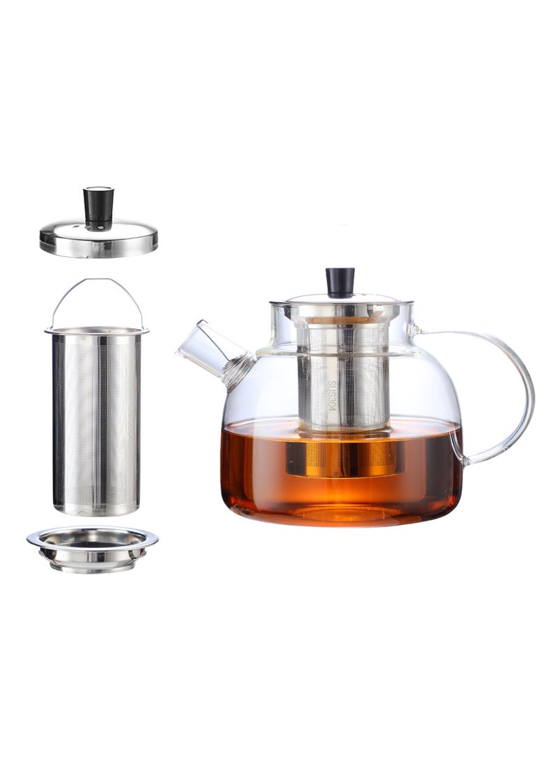 Heat-Resistant Glass Jug Set with Bamboo Lid for Juice and Tea 1000ml Pot Stainless Steel Split Tea Leakage