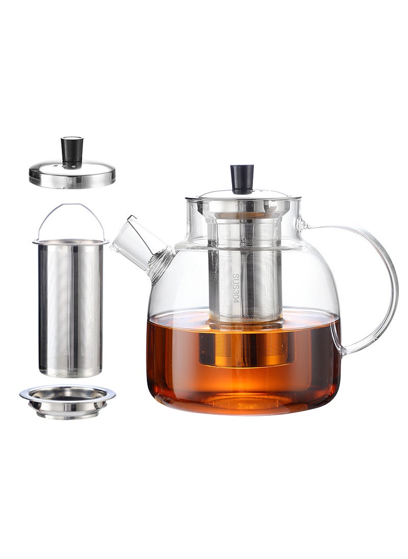 Heat-Resistant Glass Jug Set with Bamboo Lid for Juice and Tea 1500ml Pot Stainless Steel Split Tea Leakage