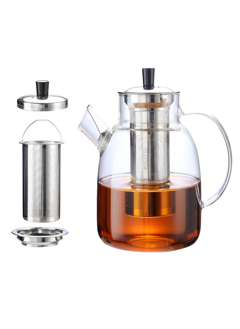 Heat-Resistant Glass Jug Set with Bamboo Lid for Juice and Tea 1800ml pot stainless steel split tea leakage