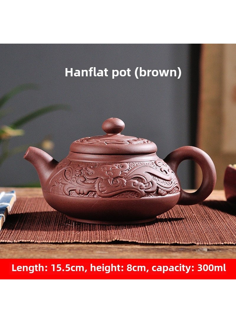 Large 400ml Clay Teapot for Daily Use Han flat pot (single pot pure brown)