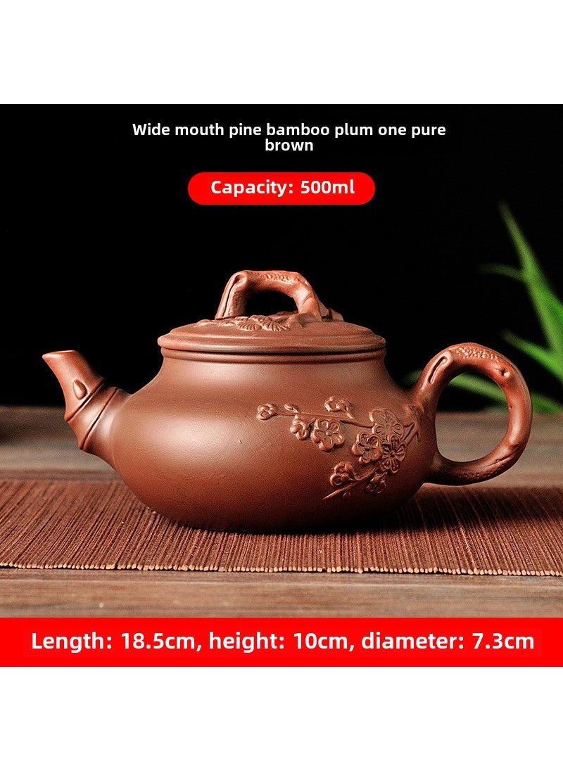 Large 400ml Clay Teapot for Daily Use Wide-mouth Pine Bamboo Plum pot (pure brown)