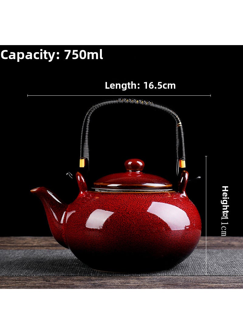 1 x 5 pcs Tianmu Glazed Teapot Large Capacity Ceramic Kung Fu Tea Set Bridle pot Red