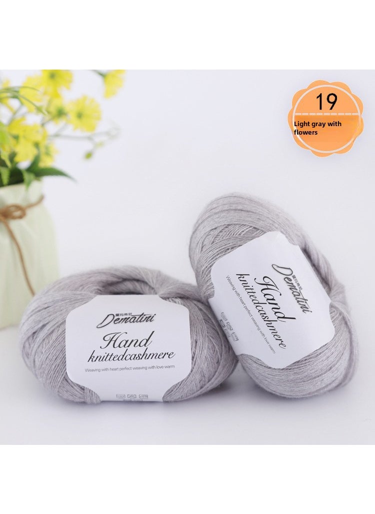 1 x 5 pcs Cashmere Wool Yarn 238 Fine Knitting 4-ply 19 light ash with flowers