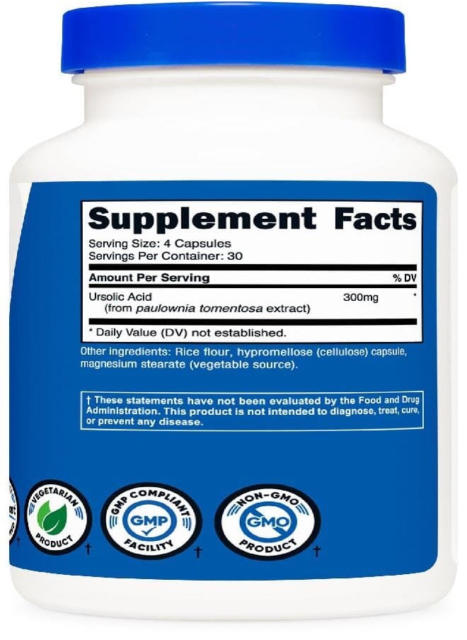 Nutricost Ursolic Acid 300mg 120 Capsules Vegetarian Non GMO Gluten Free Soy Free