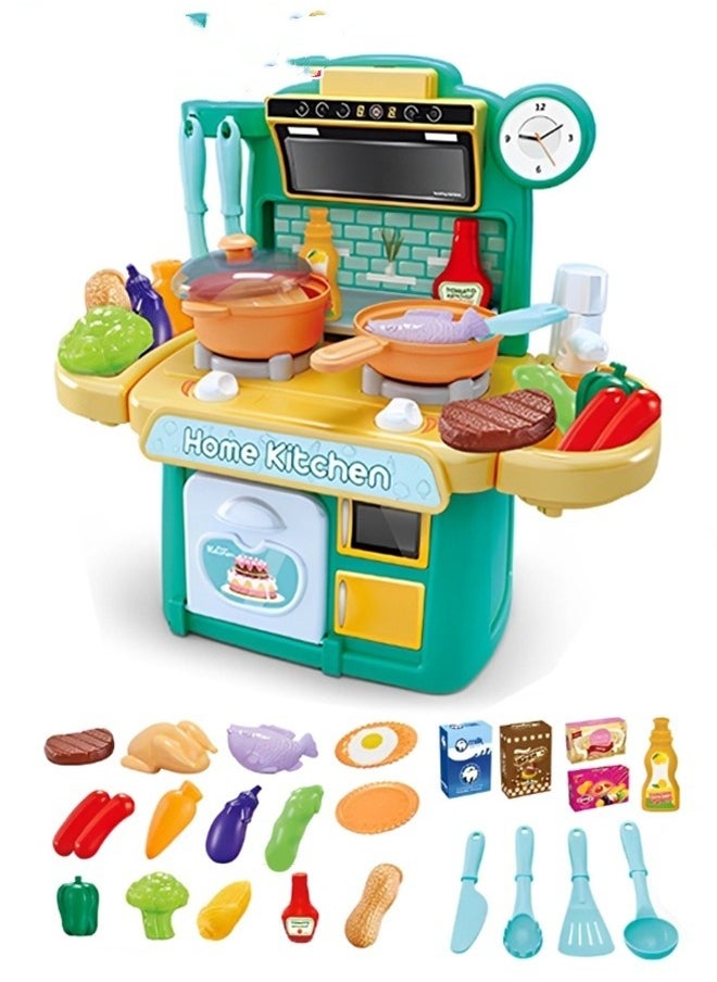 26 PCS Kitchen Playset Pretend Toys,Kitchen Toys for Toddlers with Real Sounds and Light,Role Playing Game Pretend Food and Cooking Playset, Mini Kitchen Accessories Set for Boys Girls