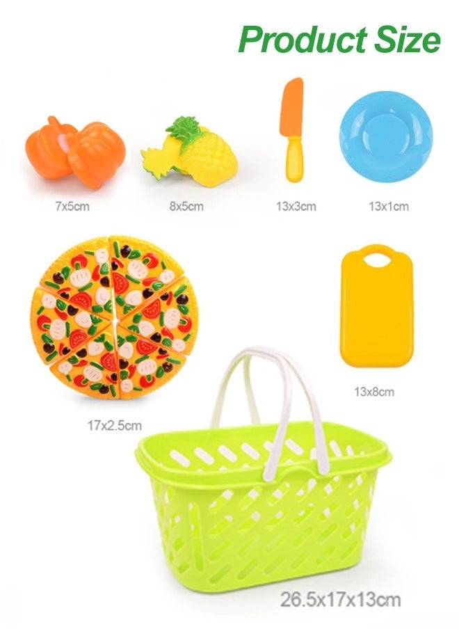 37Pcs Pretend Play Food Toys Sets for Kids Kitchen Pizza Toy Food & Cutting Fake Fruits & Vegetables with Storage Basket for Toddlers Boys Girls Birthday Gift