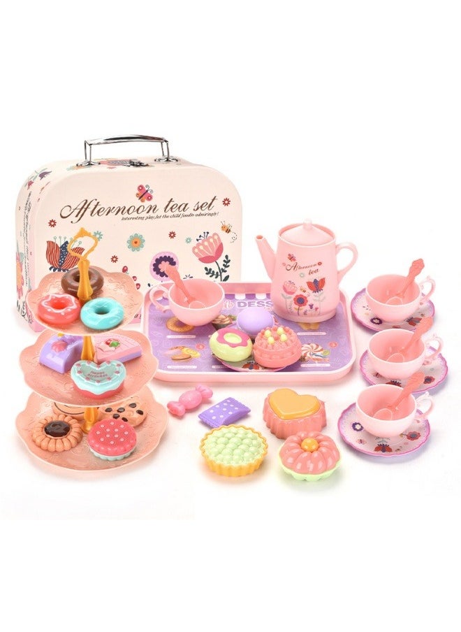 Tea Set for Little Girls, Birthday Gift for Age 3+ Years Old, Toddler Toys Tea Party Set for Little Girls, Princess Kids Kitchen Pretend Toy with Tin Tea Set, Desserts & Carrying Case