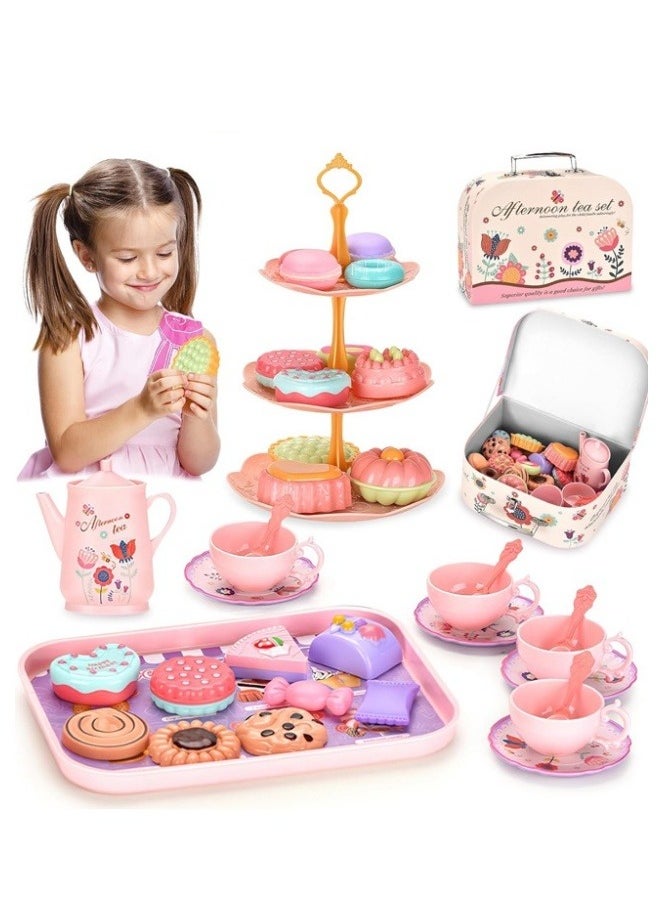 Tea Set for Little Girls, Birthday Gift for Age 3+ Years Old, Toddler Toys Tea Party Set for Little Girls, Princess Kids Kitchen Pretend Toy with Tin Tea Set, Desserts & Carrying Case