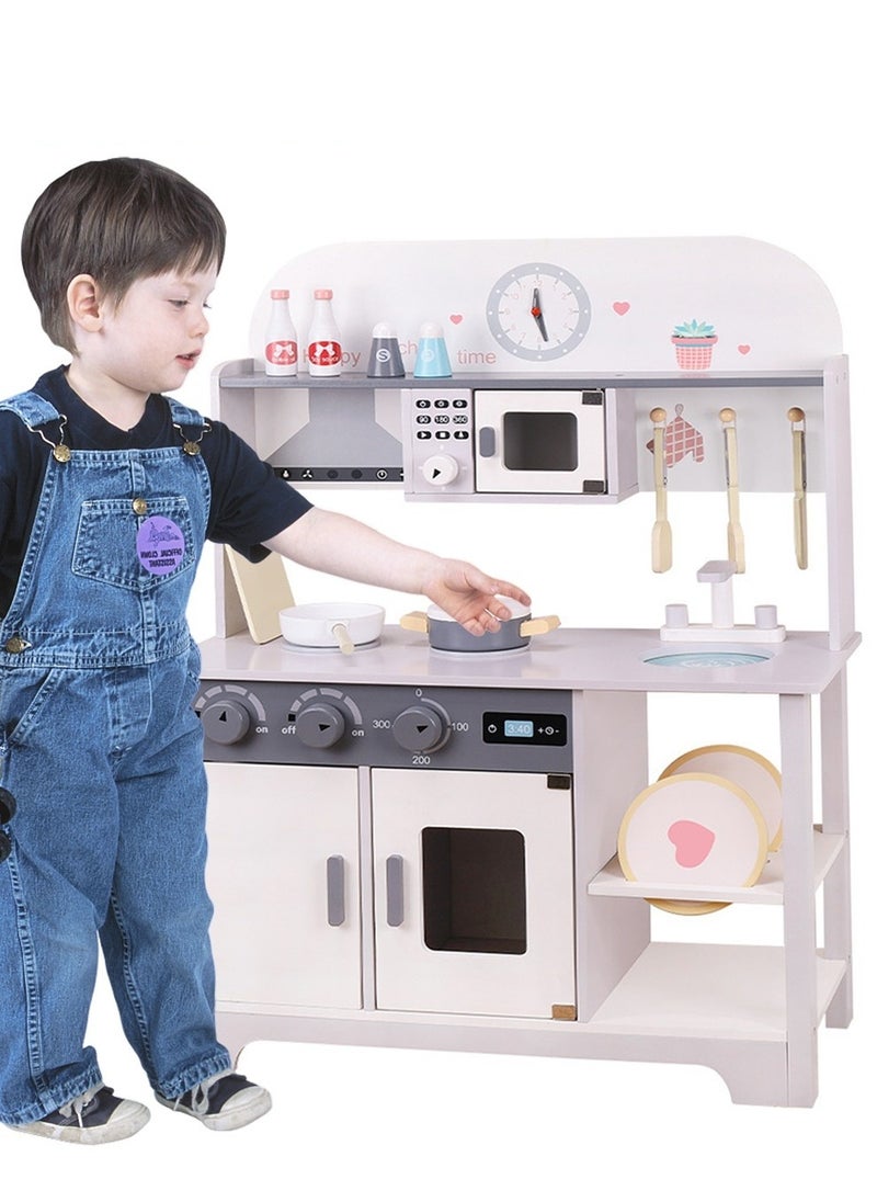 Children's Wooden Kitchen Playset with Rich Realistic Details,Kids Pretend Kitchen Toys