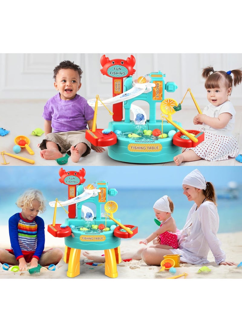 30 PCS Toddler Water Table with  Electric slide fishing platform Automatic Water Circulation System, Mini Water Play Table with Floating Pool Toys & Fishing Game, Interactive Bath Toys for Kids Toddlers Birthday Gift Presents