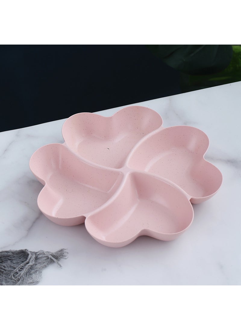 Wheat Straw Snack Partition Tray Clover Fruit Nut Plate Pink