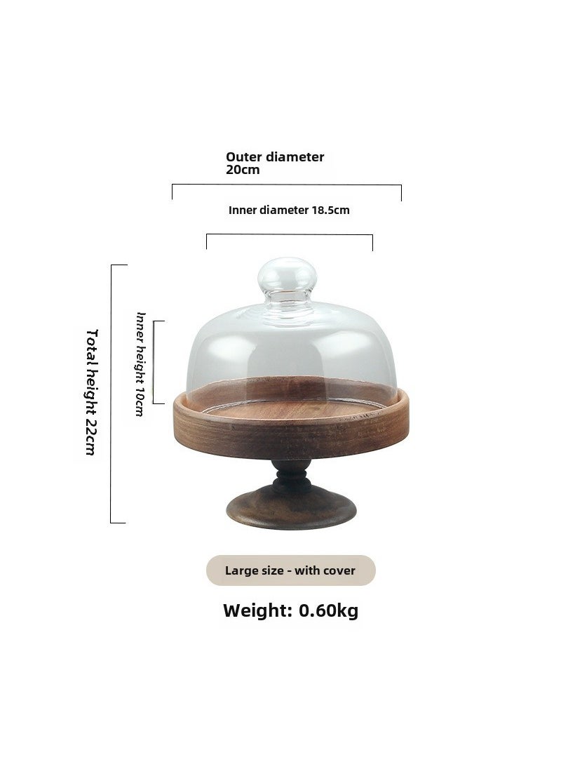 Wooden Cake Tray Glass Dome Dessert Stand Large cake pan + glass lid