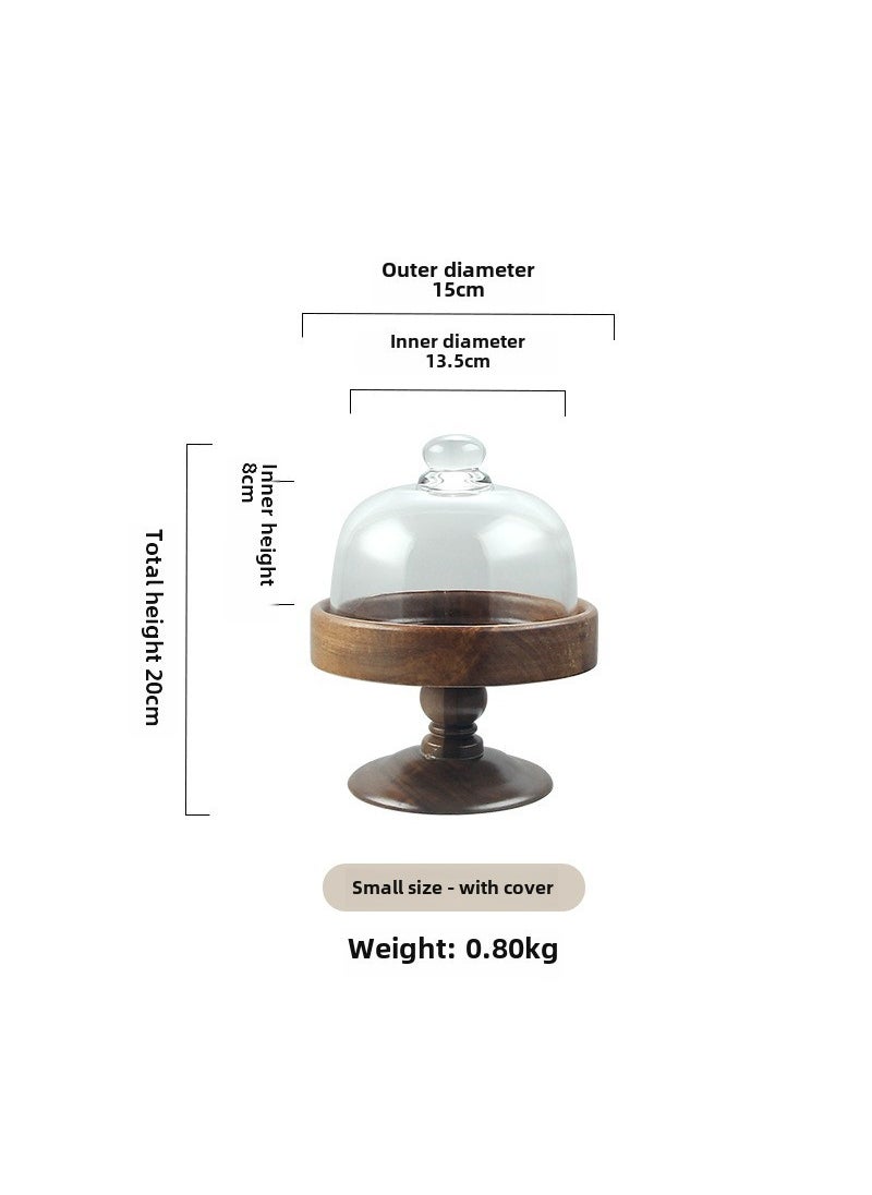 Wooden Cake Tray Glass Dome Dessert Stand Small cake pan + glass lid