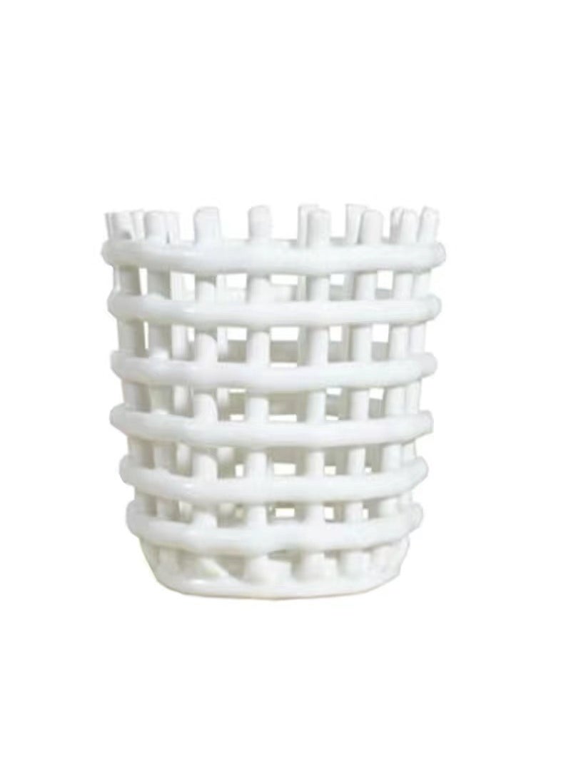 Handwoven Ceramic Fruit Bowl Home Drainer Round Trumpet White