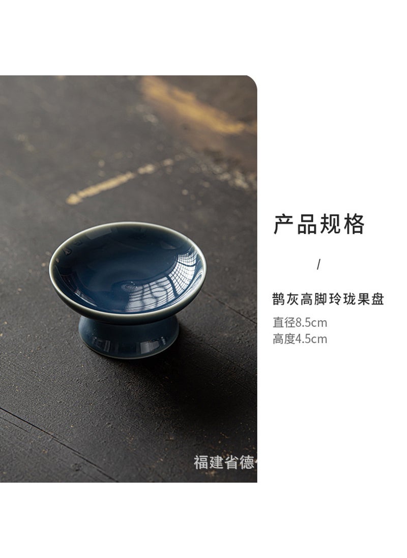 High Foot Plate Ceramic Fruit Plate Chinese Refreshment Plate Snack Plate Engagement Table Pastry Plate Fruit Plate Snack Plate Tray Magpie ash exquisite Goblet