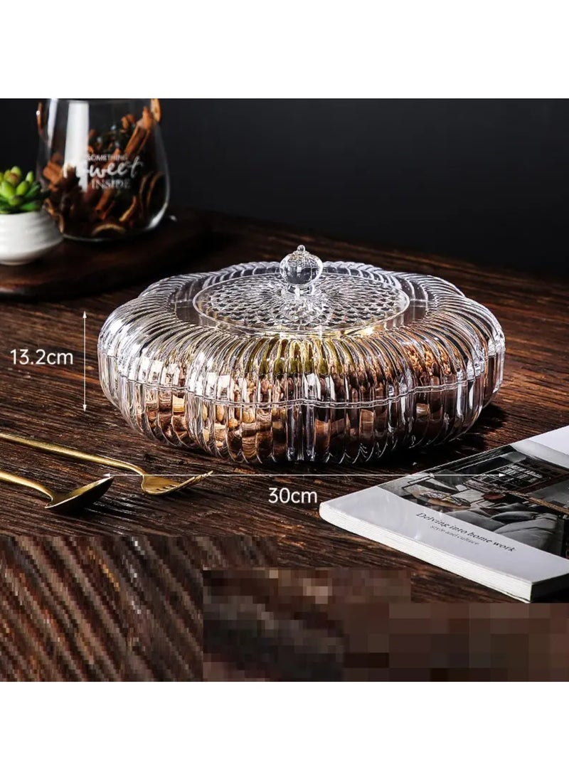 Star Round Snack Serving Tray with Lid - Divided Serving Dishes Round Appetizer Platter - Removable Dried Fruit Organizer Plate for Candy Crackers Chips for Parties.