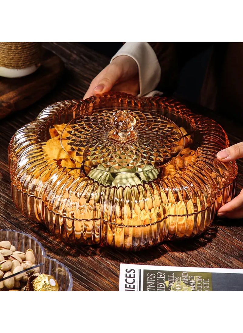 Star Round Snack Serving Tray with Lid - Divided Serving Dishes Round Appetizer Platter - Removable Dried Fruit Organizer Plate for Candy Crackers Chips for Parties.