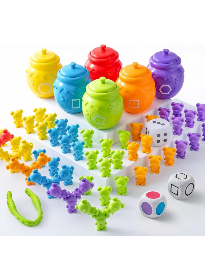 JOYIN 83Pcs Counting Sorting Bears Toy Set with 72 Bears in 6 Colors, 1 Tweezers, 6 Colorful Sorting Cups, 3 Dice and 1 Instruction Book, Educational Math Sensory Toy for Toddler Kids Boys Girls Gifts