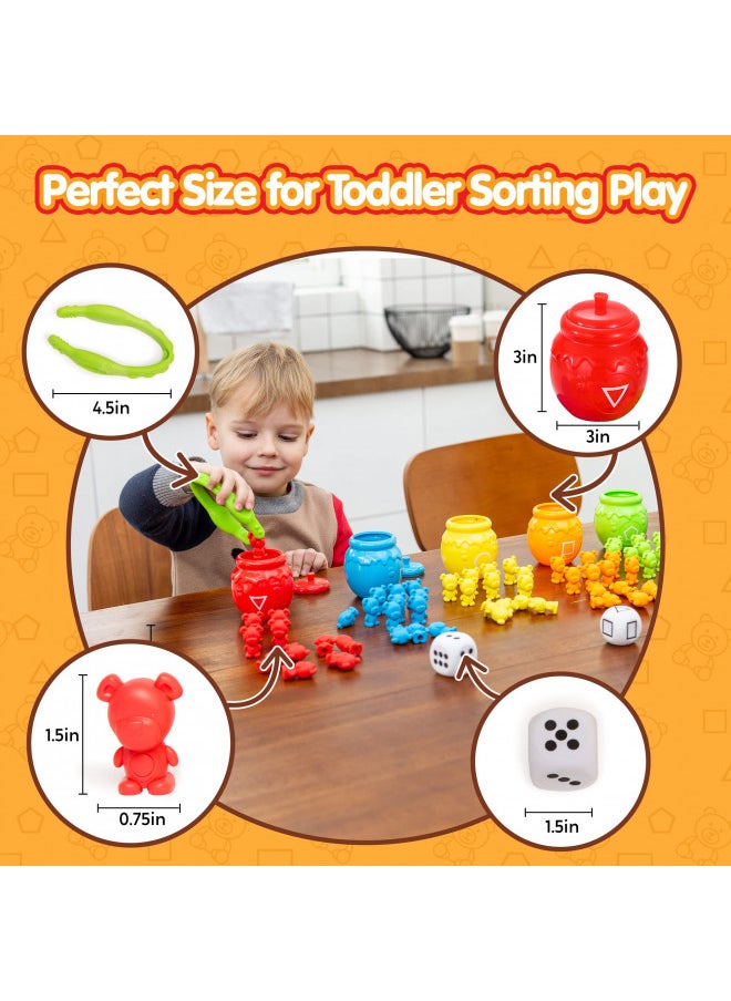 JOYIN 83Pcs Counting Sorting Bears Toy Set with 72 Bears in 6 Colors, 1 Tweezers, 6 Colorful Sorting Cups, 3 Dice and 1 Instruction Book, Educational Math Sensory Toy for Toddler Kids Boys Girls Gifts