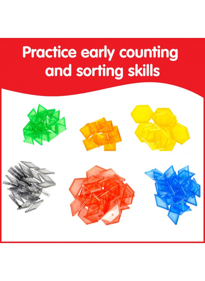 edxeducation Transparent Pattern Blocks - Mini Jar Set of 120 - Plastic Pattern Blocks - Practice Sorting, Patterns, Measurement and Fractions - Sensory Play - Math Manipulative for Kids