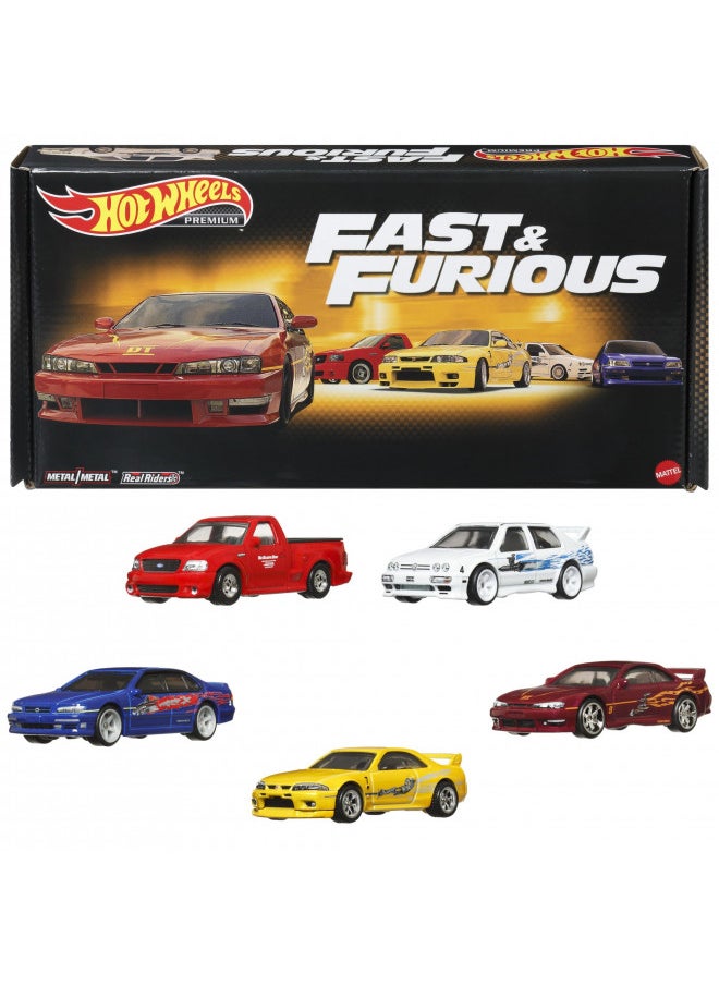 Hot Wheels Cars, Premium Fast & Furious Bundle, 5 1:64 Scale Die-Cast Hot Wheels Cars from the 1st Fast Movie in a Limited-Edition Box for Collectors (Amazon Exclusive)