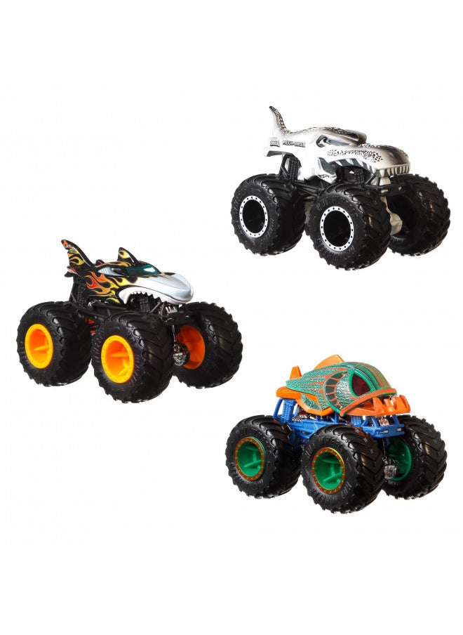 Hot Wheels Monster Trucks Creature 3-Pack, 1:64 Scale Toy Trucks: Shark Wreak, Piran-Ahh & Mega-Wrex