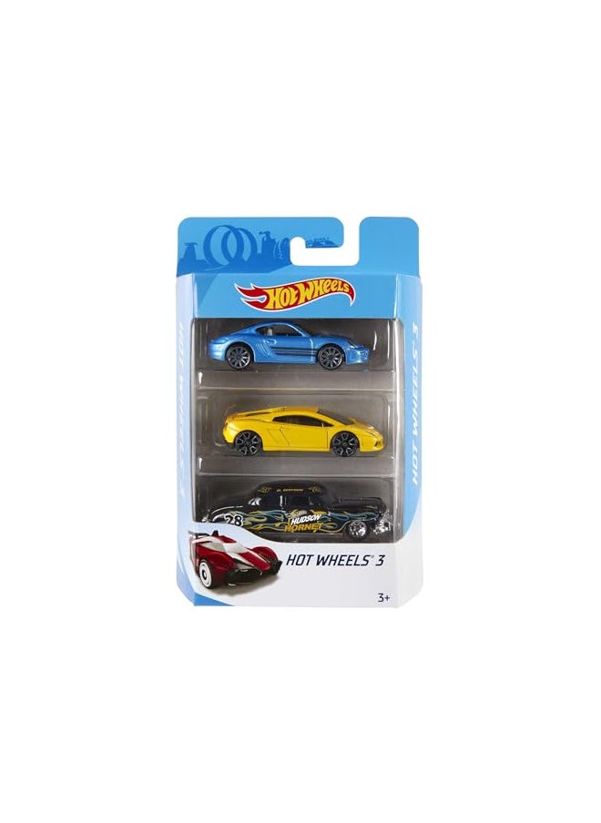 Hot Wheels 3 Car Pack, Multipack of 3 Hot Wheels Vehicles, Instant Starter Set, Collection of 1:64 Scale Toy Sports Cars, Rolling Wheels, For Kids 3 Years & Up