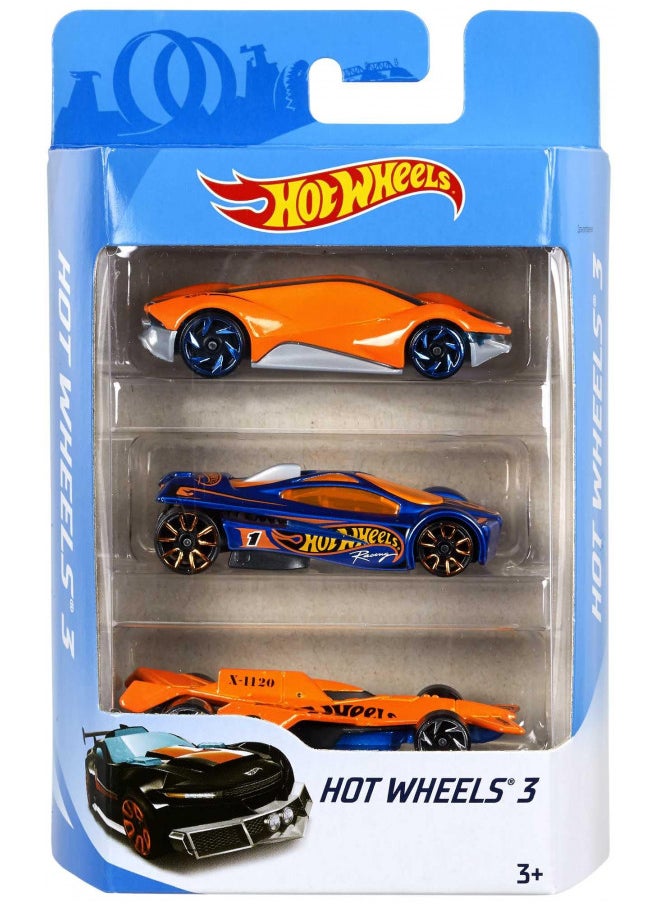 Hot Wheels 3 Car Pack, Multipack of 3 Hot Wheels Vehicles, Instant Starter Set, Collection of 1:64 Scale Toy Sports Cars, Rolling Wheels, For Kids 3 Years & Up