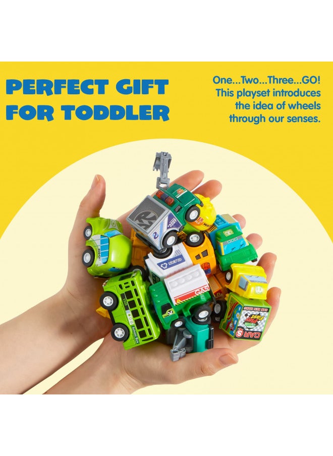 JOYIN 25 Pieces Pull Back Cars and Trucks Toy Vehicles Set for Toddlers, Girls and Boys Kids Play Set, Die-Cast Car Set, Kids Party Favors, Stocking Stuffers, Kids Presents Toys