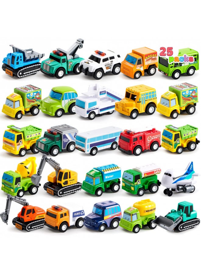 JOYIN 25 Pieces Pull Back Cars and Trucks Toy Vehicles Set for Toddlers, Girls and Boys Kids Play Set, Die-Cast Car Set, Kids Party Favors, Stocking Stuffers, Kids Presents Toys